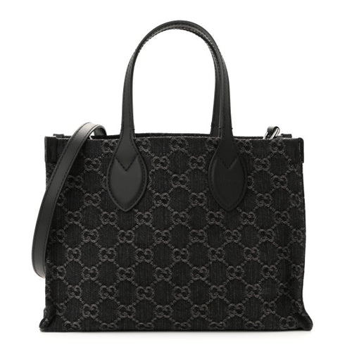 Gucci Denim Ophidia GG Monogram Tote Medium Black Grey