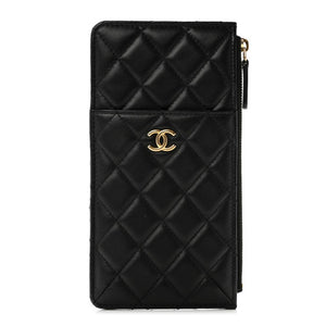 Chanel Lambskin Quilted Egyptian Amulet Classic Flat Wallet Pouch Black