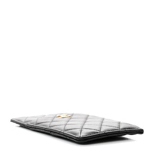 Chanel Lambskin Quilted Egyptian Amulet Classic Flat Wallet Pouch Black