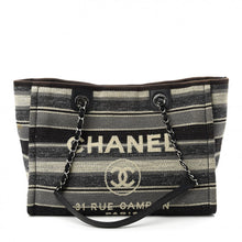 Load image into Gallery viewer, Chanel Striped Canvas Small Deauville Tote Dark Grey