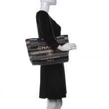 Load image into Gallery viewer, Chanel Striped Canvas Small Deauville Tote Dark Grey