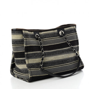 Chanel Striped Canvas Small Deauville Tote Dark Grey