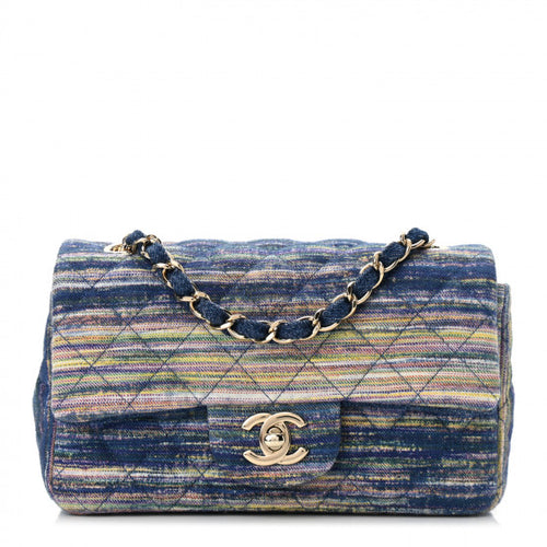 Chanel Striated Denim Quilted Classics in Fabrics Mini Rectangular Flap Blue