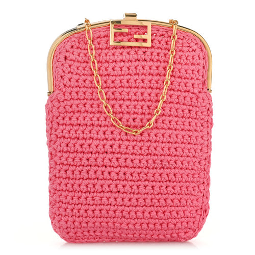 Fendi Fabric Crochet Baguette Phone Bag Rosa