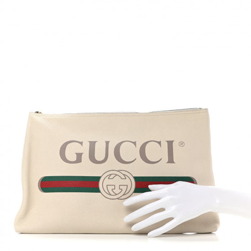Gucci Pebbled Calfskin Large Logo Portfolio Clutch Ivory