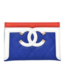Load image into Gallery viewer, Chanel Caviar Quilted Filigree Card Holder Red White &amp; Blue