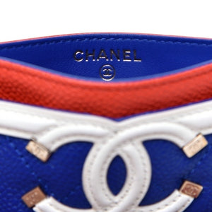 Chanel Caviar Quilted Filigree Card Holder Red White & Blue