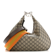 Load image into Gallery viewer, Gucci GG Supreme Monogram Calfskin Web Large Attache Shoulder Bag Beige Ebony New Acero
