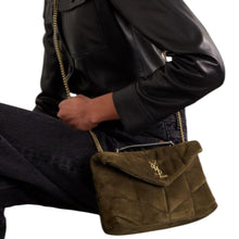 Load image into Gallery viewer, Saint Laurent Brown Toy Puffer Matelassé Leather-Trimmed Suede Shoulder Bag