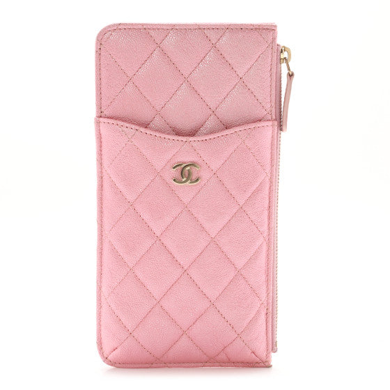 Chanel Iridescent Pink Caviar Quilted Flat Wallet