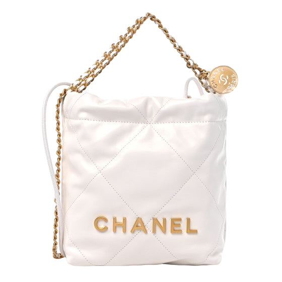 Chanel 22b white mini bucket bag