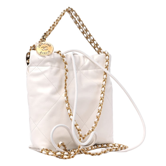 Chanel White Quilted Calfskin Mini 22 Bag Gold Hardware, 2022