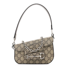 Load image into Gallery viewer, Gucci GG Supreme Monogram Mini Horsebit 1955 Asymmetric Shoulder Bag Beige Ebony