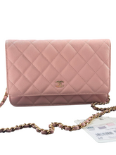 Load image into Gallery viewer, Chanel 22B Classic Wallet on Chain in Pink Quilted Caviar &amp; GHW