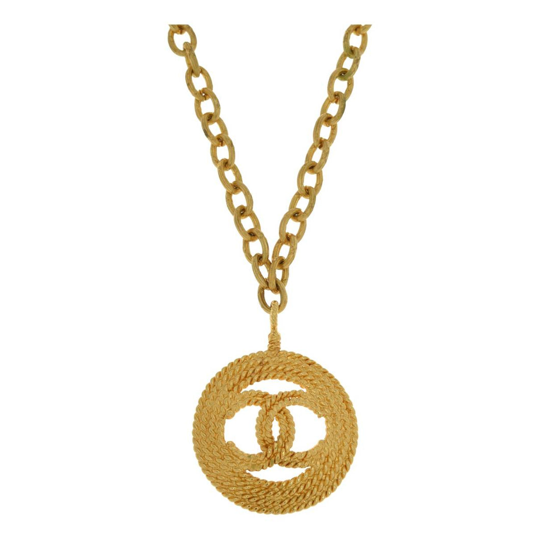 CHANEL Vintage Gold Plated CC Logo Medallion Flower Chain Necklace 1995   Chelsea Vintage Couture