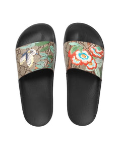 Gucci GG Supreme Monogram Tian Womens Slide Sandals 40 Beige Multicolor