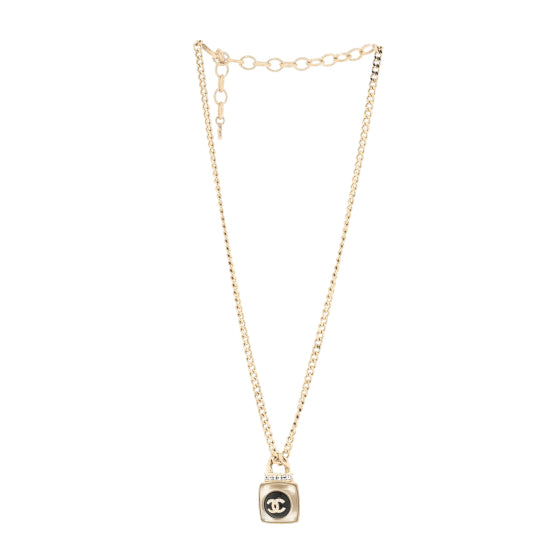 Chanel Crystal Resin CC Perfume Bottle Necklace Gold