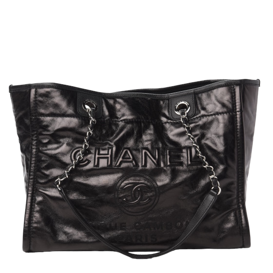 Chanel Glazed Calfskin Small Deauville Tote Black