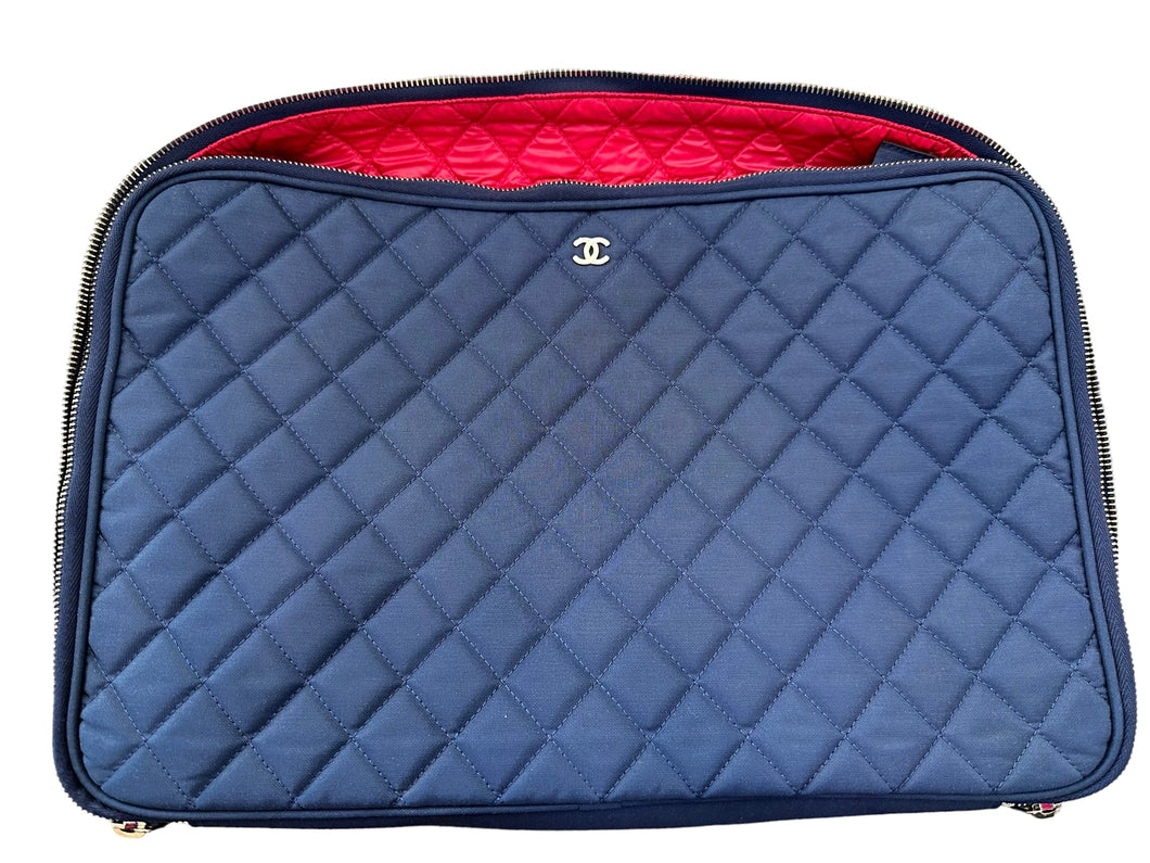 Chanel Blue Quilted Nylon Laptop Case - Yoogi's Closet