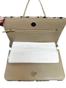 Chanel Wallet On Chain WOC Houndstooth Beige Black Tweed Gold Hardware